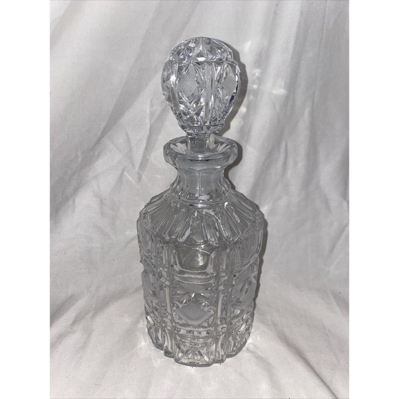 Unbranded Other - Vintage Brilliant cut clear crystal liquor wine decanter glass bottle Lid 10x5